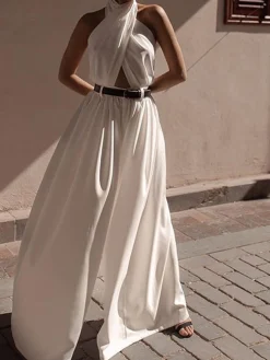 Criss Cross Halter Backless Jumpsuit Without Belt