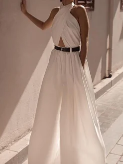 Criss Cross Halter Backless Jumpsuit Without Belt