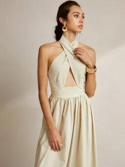 Criss Cross Halter Pockets Long Dress