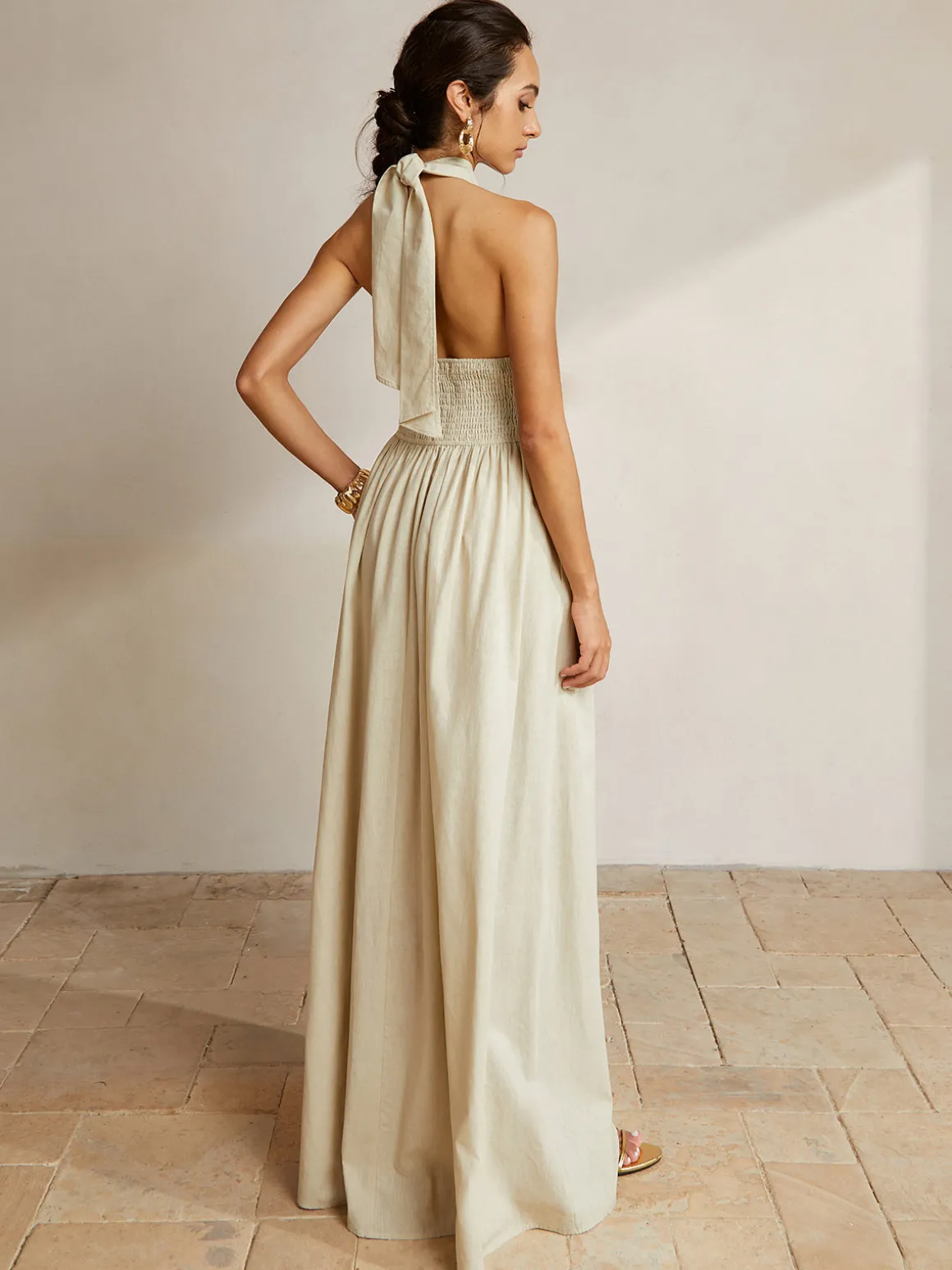 Criss Cross Halter Pockets Long Dress