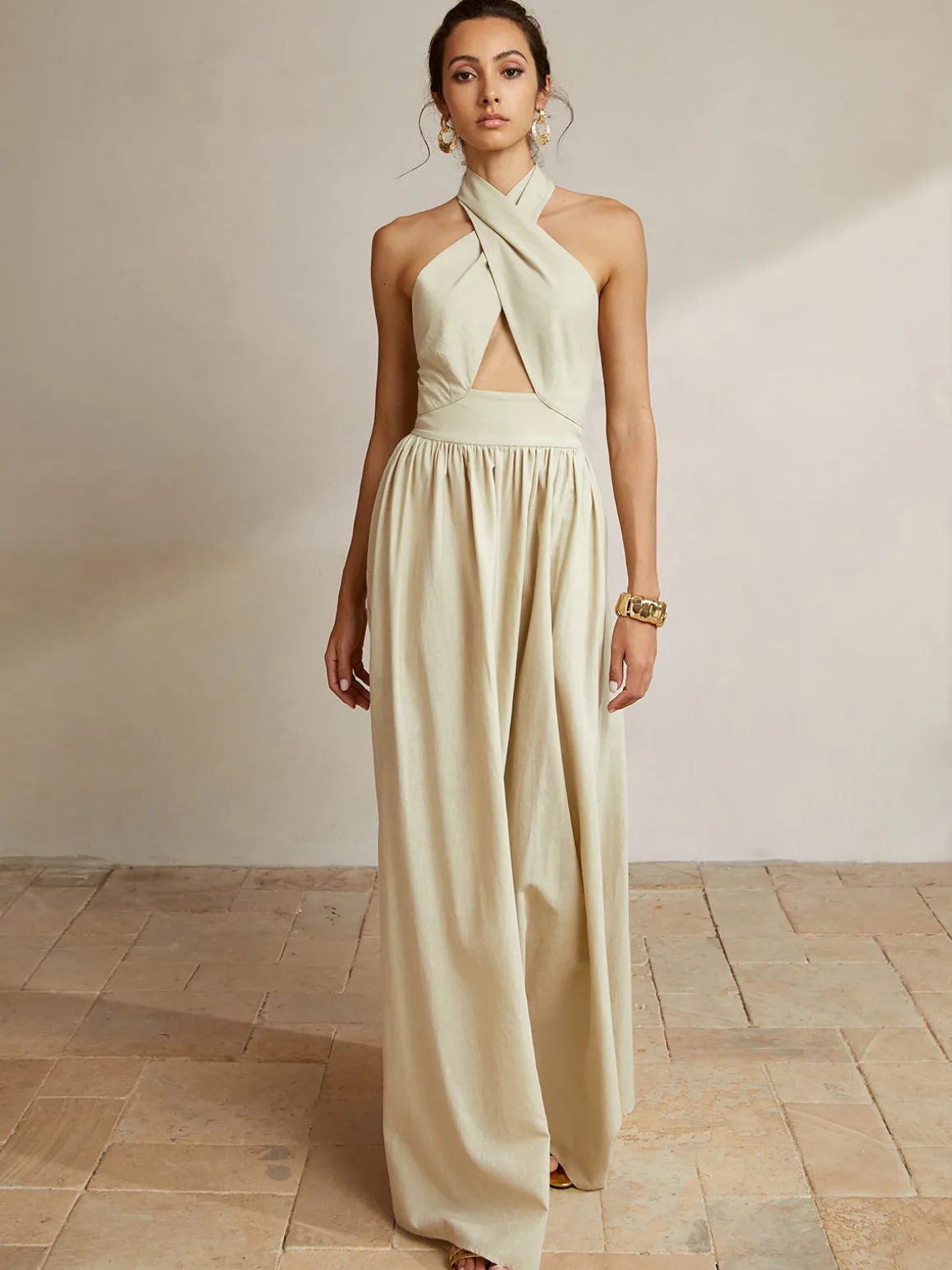 Criss Cross Halter Pockets Long Dress