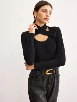 Criss Cross Neck Ribbed Top