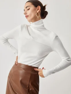 Criss Cross Turtleneck Long Sleeve Knit Top