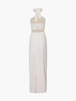 Crisscross Cutout Halter Split Knit  Long Dress