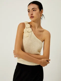 Crochet Rosette Decor One Shoulder Vest