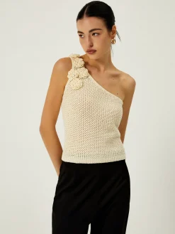 Crochet Rosette Decor One Shoulder Vest