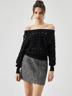 Crocheted Circle Hollow Off Shoulder Blouse