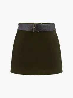 Crocodile Belted Velvet Mini Skirt