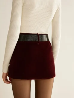 Crocodile Belted Velvet Mini Skirt