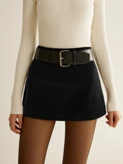 Crocodile Belted Velvet Mini Skirt