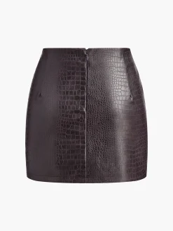 Crocodile Embossed Faux Leather Skirt
