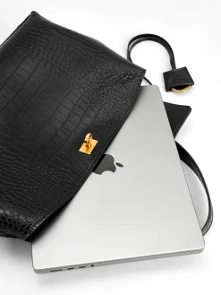 Crocodile Embossed Large Handbag