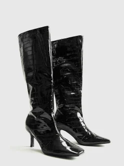 Crocodile Pattern Knee High Boots