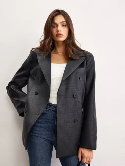 Crocodile PU Leather Button Blazer