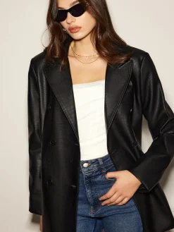 Crocodile PU Leather Button Blazer