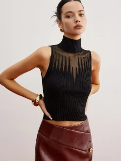 Crop Sheer Panel Sweater Vest