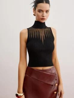 Crop Sheer Panel Sweater Vest