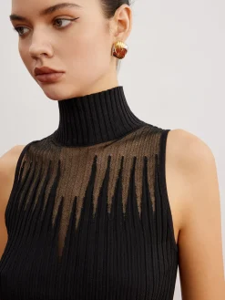 Crop Sheer Panel Sweater Vest