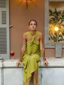 Cross Halter Split Long Dress