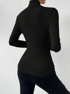 Cross-Over Collar Pleated Cinched T-Shirt