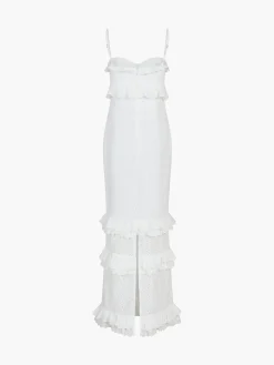 Cup Detail Layered Ruffle Eyelet Long Dress
