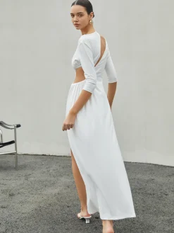 Cut Out Ruched Split Knit Maxi Dress