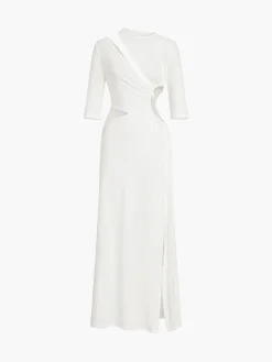 Cut Out Ruched Split Knit Maxi Dress