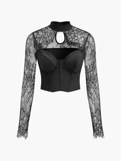 Cutout Lace Panel Corset Blouse