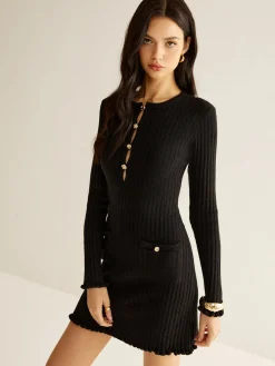 Cutout Lettuce Trim Sweater Dress