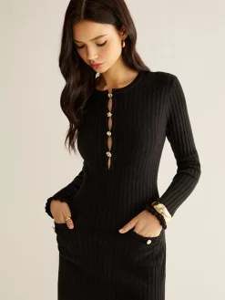 Cutout Lettuce Trim Sweater Dress