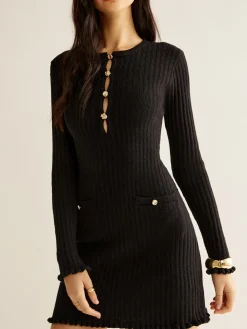 Cutout Lettuce Trim Sweater Dress