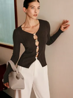 Cutout Metal Button Knit Top