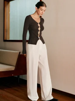Cutout Metal Button Knit Top