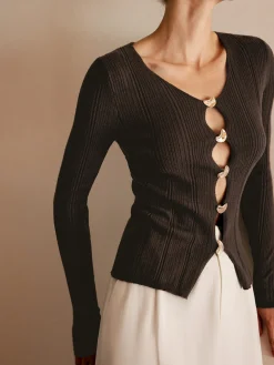 Cutout Metal Button Knit Top
