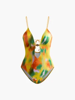 Cutout Metal Printed One Piece Swimsuit
