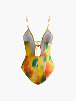 Cutout Metal Printed One Piece Swimsuit