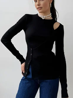 Cutout Panel Button Blouse