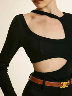 Cutout Piping Plain T-Shirt