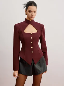 Cutout Slim Blazer With Shoulder Pads
