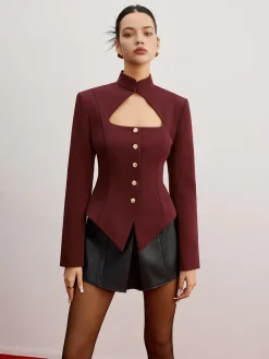 Cutout Slim Blazer With Shoulder Pads