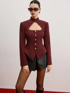Cutout Slim Blazer With Shoulder Pads