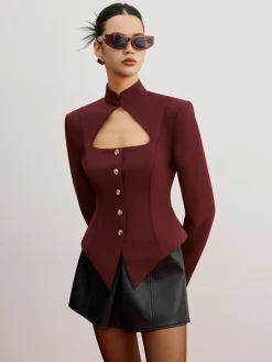 Cutout Slim Blazer With Shoulder Pads