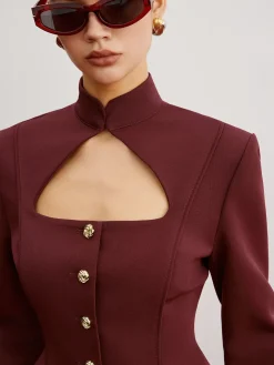 Cutout Slim Blazer With Shoulder Pads