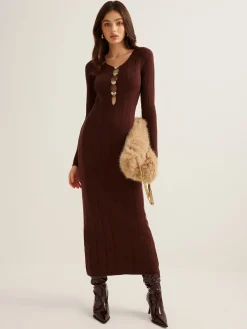 Cutout Slim Sweater Long Dress