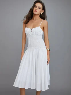 Cutout Tie Front Pleated Cami Midi Dress