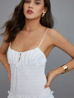 Cutout Tie Front Pleated Cami Midi Dress