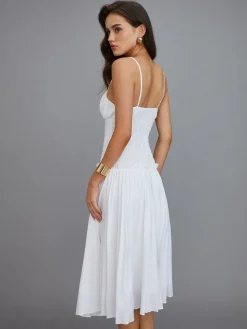 Cutout Tie Front Pleated Cami Midi Dress