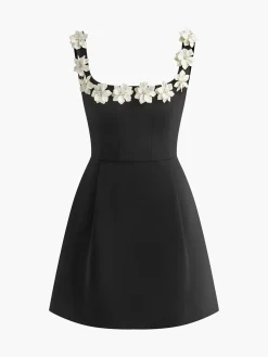 3D Flower Back Zipper Tank Dress