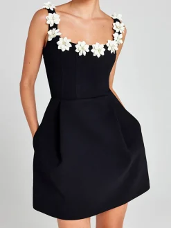 3D Flower Back Zipper Tank Dress