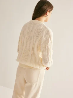 3D Flower Cable-Knit Pullover Sweater